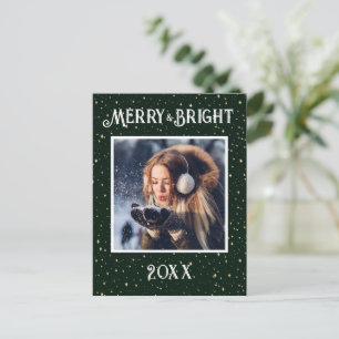 Merry & Bright Photo Green Starlights Holiday Postcard