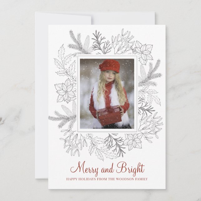 Merry Bright Photo Holiday Girl In Snow Red (Front)