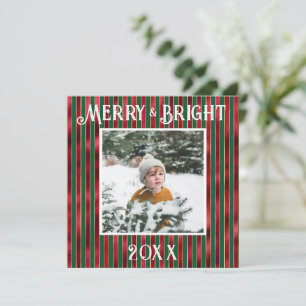 Merry & Bright Photo Red Green Metallic Holiday Card