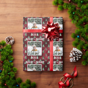 Merry & Bright Photo Red Metallic Glitter Wrapping Paper