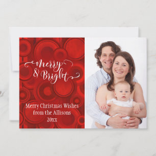 Merry & Bright Photo w/ Red Circles & Stripes Holiday Card