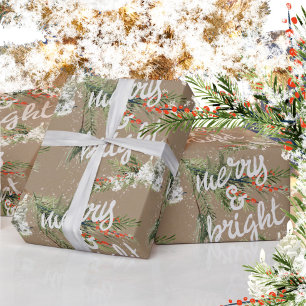 Merry & Bright Pine Bough Berries & Candlelight Wrapping Paper