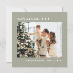 Merry & Bright Pine Tree Typewriter Photo Sage Holiday Card