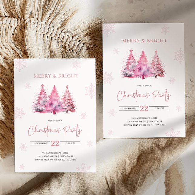 Merry & Bright Pink Christmas Party Invitation (Creator Uploaded)
