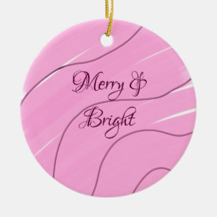 Merry & Bright pink curly doodle design girly mode Ceramic Tree Decoration