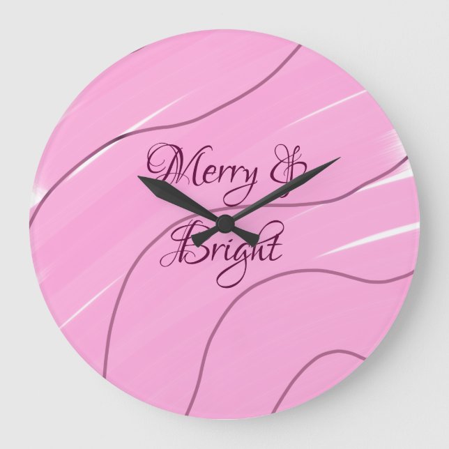 Merry & Bright pink curly doodle design girly mode Large Clock (Front)