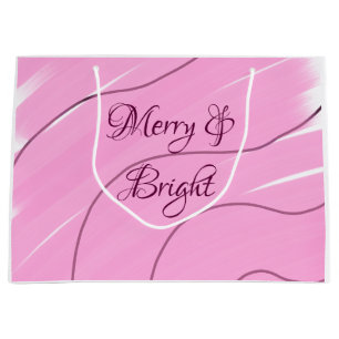Merry & Bright pink curly doodle design girly mode Large Gift Bag