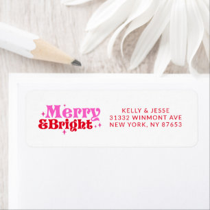 Merry & Bright Pink & Red Retro Christmas Address