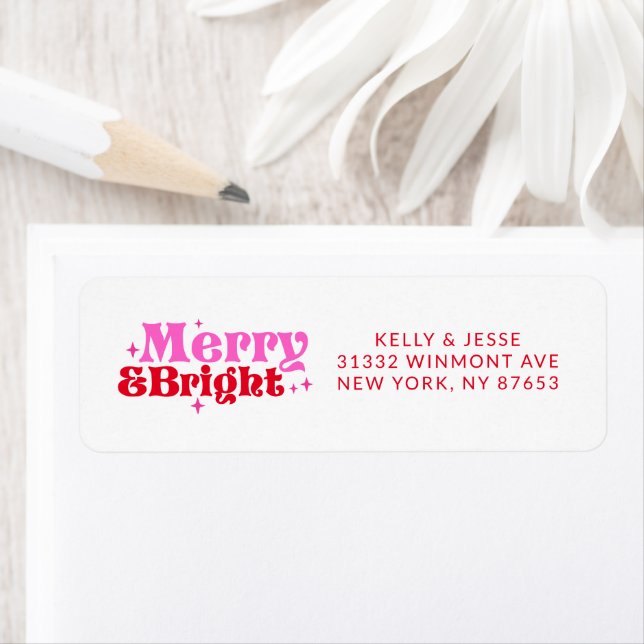 Merry & Bright Pink & Red Retro Christmas Address (Insitu)