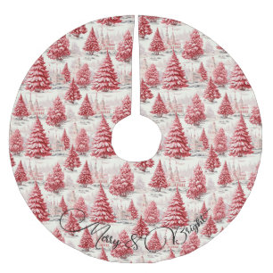 Merry & Bright Pink & Red Vintage Chic Christmas Brushed Polyester Tree Skirt