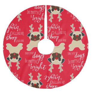 Merry & Bright Pug Reindeer Christmas Tree Skirt