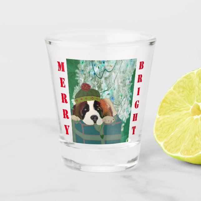 Merry & Bright Puppy Shot Glass (Front)