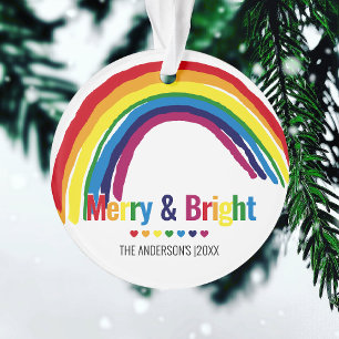 Merry & Bright Rainbow Hope Photo Christmas Ornament