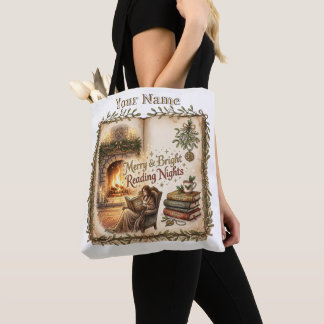 Merry Bright Reading Nights Fireplace Canvas Tote Bag