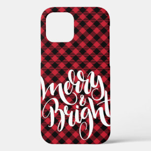 Merry Bright  Red Black Buffalo Plaid Tartan Xmas  iPhone 12 Case