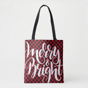 Merry Bright  Red Black Buffalo Plaid Tartan Xmas  Tote Bag
