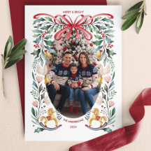 Merry & Bright Red Bow Floral Christmas Photo