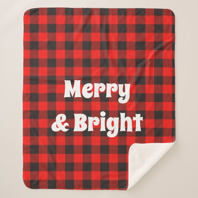 Merry & Bright Red Buffalo Plaid Sherpa Blanket (Front)
