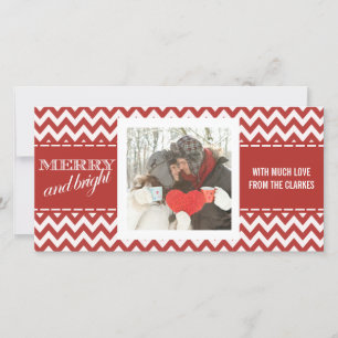 Merry & Bright Red Chevron Photo Greeting Card