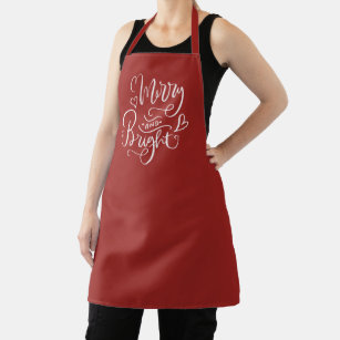 Merry & Bright Red Christmas Holiday Apron