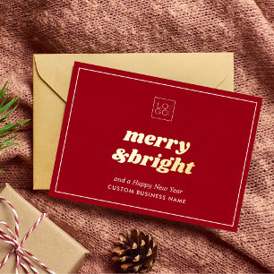 Merry & Bright Red Custom Logo Holiday Card