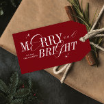 Merry & Bright Red Elegant Script Modern Christmas Gift Tags<br><div class="desc">Elegant Merry & Bright holiday gift tag design in festive red and white with nostalgic calligraphy fonts and elegant design. This fully editable Christmas gift tag design includes space for your name as well as space to handwrite the recipient's name on the back. The perfect finishing touch to your holiday...</div>
