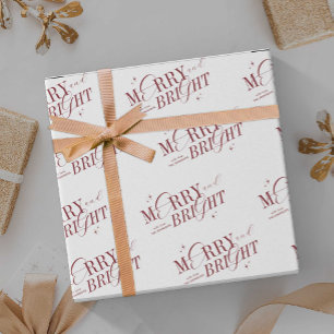 Merry & Bright Red Elegant Script Modern Christmas Wrapping Paper