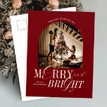 Merry & Bright Red Elegant Script Photo Christmas Holiday Postcard<br><div class="desc">Merry & Bright photo holiday card design in festive red and white with elegant script fonts. This fully editable Christmas card design includes space for one photo, your name as well as space to add your personalised message. Make this trendy photo holiday season extra special with this modern holiday greeting...</div>