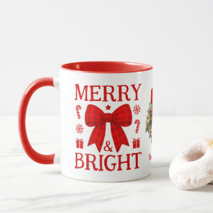 Merry & Bright Red Gingham Bow Christmas Coffee Mug