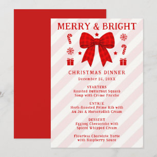 Merry & Bright Red Gingham Bow Christmas Dinner Menu