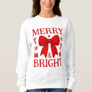 Merry & Bright Red Gingham Bow Christmas Sweatshirt
