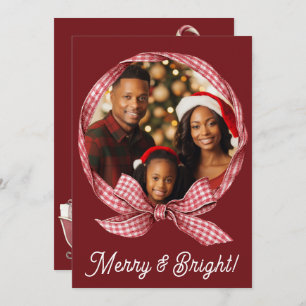 Merry & Bright Red Gingham Photo Holiday Christmas