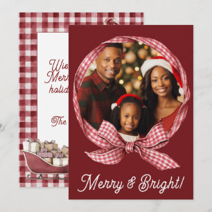 Merry & Bright Red Gingham Photo Holiday Christmas Card