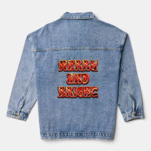 Merry & Bright Red Gold Modern Elegant Typography  Denim Jacket