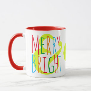 Merry & Bright Red, Green Blue Typography Holiday Mug