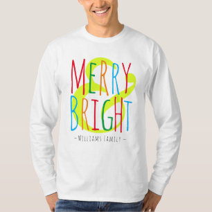 Merry & Bright Red, Green Blue Typography Name T-Shirt