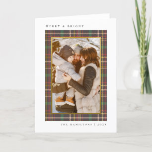 Merry & Bright Red & Green Tartan Family Photo Holiday Card
