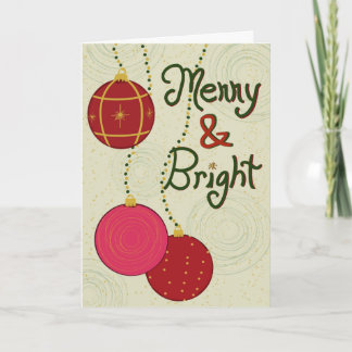 Merry & Bright Red Retro Ornaments Holiday Card