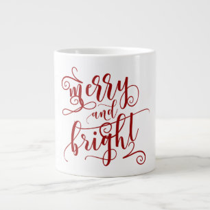 Merry & Bright   Red Text   Christmas Large Coffee Mug