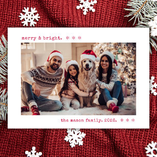 Merry & Bright Red Typewriter Photo Christmas Holiday Card