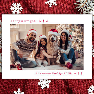 Merry & Bright Red Typewriter Photo Christmas Holiday Card