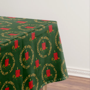 Merry-Bright, Red Xmas Candle-Tablecloth 52x70in Tablecloth