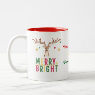 Merry & Bright  Reindeer Christmas Ornaments Gift  Two-Tone Coffee Mug