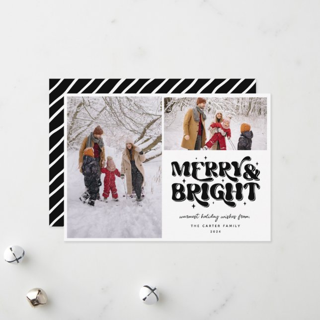Merry & Bright Retro 2 Photo Holiday Card (Front/Back In Situ)