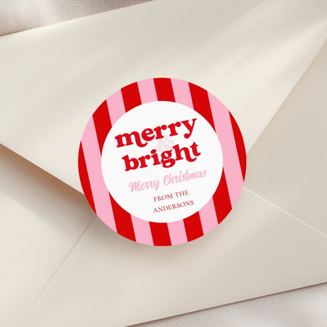 Merry & Bright Retro Christmas  Classic Round Sticker (Creator Uploaded)