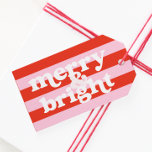Merry & Bright Retro Christmas Gift Tag<br><div class="desc">Red Pink Thick Stripes Bold Retro Christmas Gift Tag with the text "merry & bright"</div>