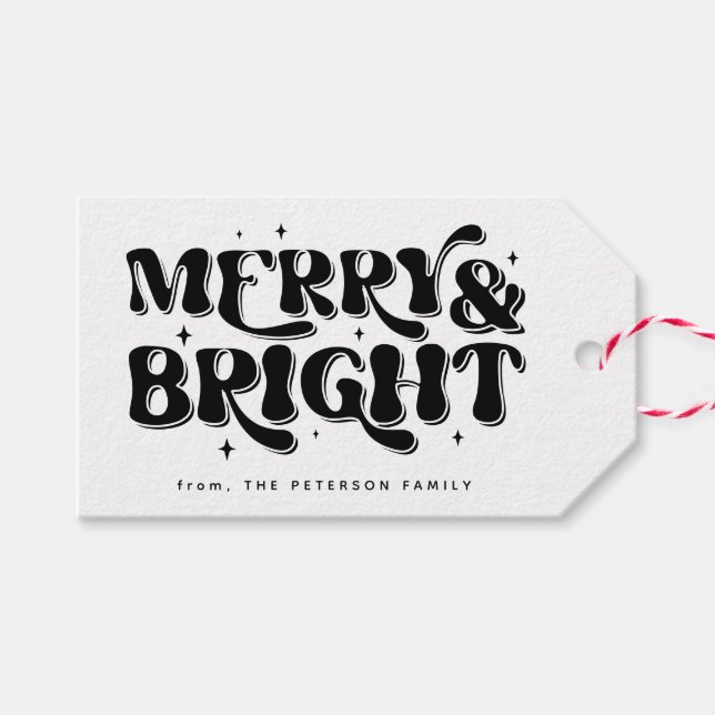 Merry & Bright Retro Christmas Gift Tags (Front (Horizontal))