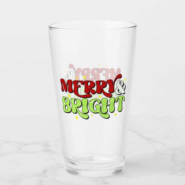Merry & Bright - Retro Christmas Happy Holidays Glass (Front)