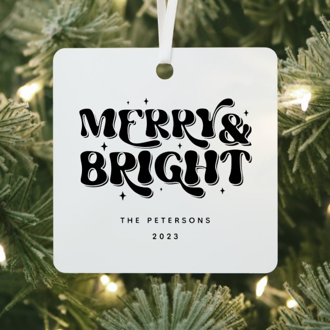 Merry & Bright Retro Christmas Metal Tree Decoration (Insitu)