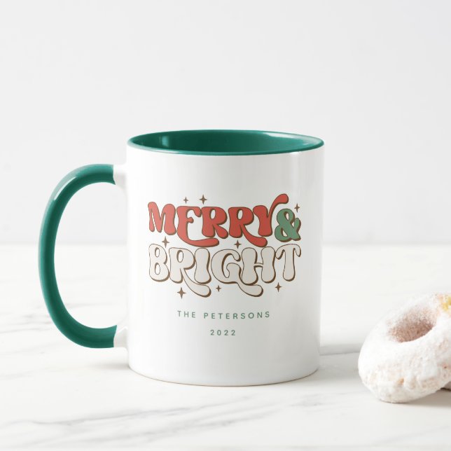 Merry & Bright Retro Christmas Mug (With Donut)